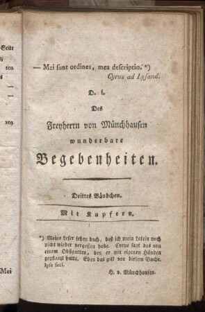 Des Freiherrn von Münchhausen wunderbare Begebenheiten.