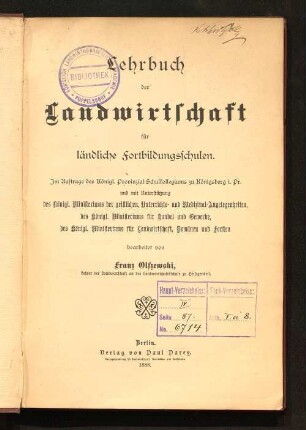 Lehrbuch der Landwirtschaft für ländliche Fortbildungsschulen