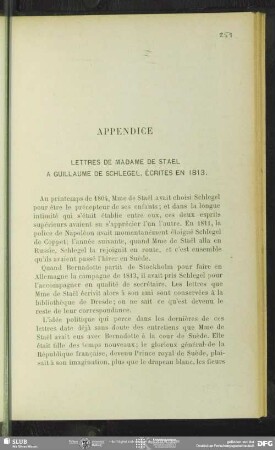 Appendice : Lettres De Madame De Stael A Guillaume De Schlegel, Écrites En 1813