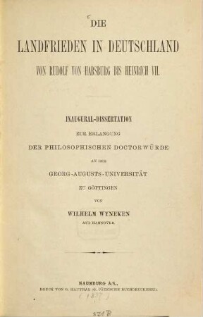 Die Landfrieden in Deutschland von Rudolf von Habsburg bis Heinrich VII.
