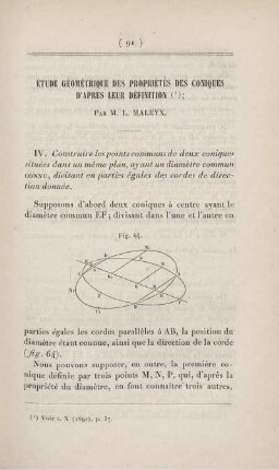 Étude géométrique des propriétés des coniques d'après leur définition. [Fortsetzung]