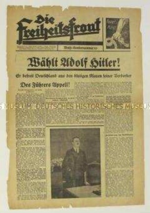 Nationalsozialistische Wahlzeitung "Die Freiheitsfront" zur Reichstagswahl im November 1932