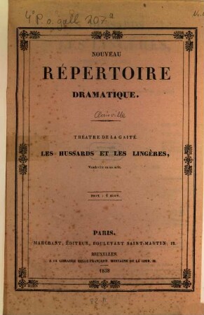 Les hussards et les lingères : vaudeville en un acte