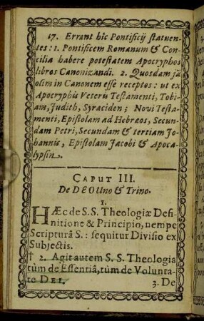 Caput III. De Deo Uno & Trino.