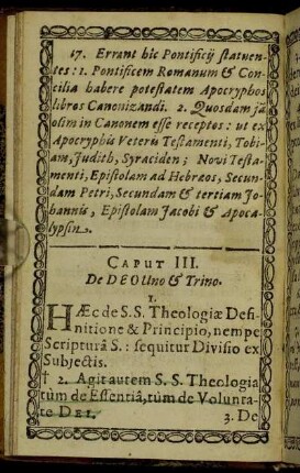 Caput III. De Deo Uno & Trino.