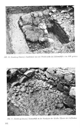 Abb. 50. Hamburg-Sinstorf. Fundament von der Nordostecke des Seitenschiffes von NW gesehen Abb. 51. Hamburg-Sinstorf. Seitenschiff an der Nordseite der Kirche. Pflaster des Fußbodens