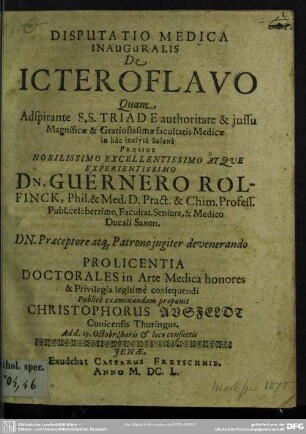 Disputatio Medica Inauguralis De Ictero Flavo