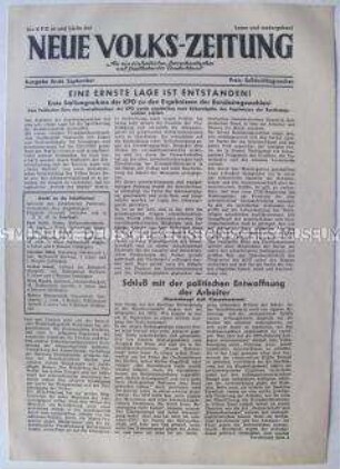 Illegale Zeitung der KPD "Neue Volks-Zeitung" mit einem Aufruf zum Klassenkampf