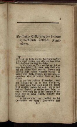 Vorläufige Erklärung der bei dem Billardspiele üblichen Kunstwörter