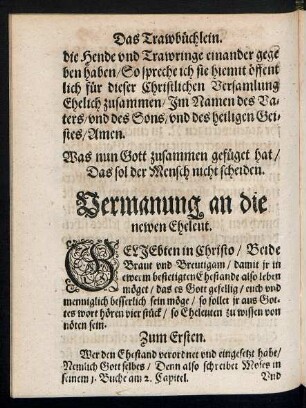 Vermanung an die newen Eheleut.
