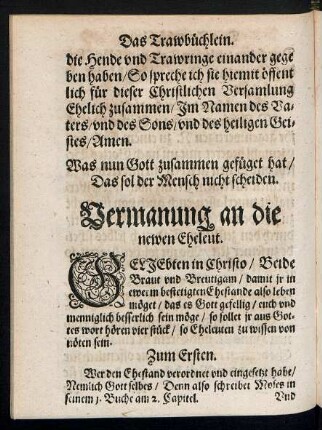 Vermanung an die newen Eheleut.