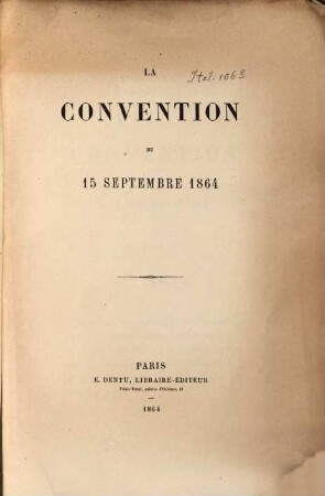 La Convention du 15 Septembre 1864