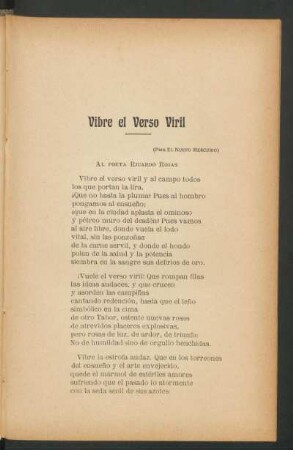 Vibre el verso viril : Al poeta Ricardo Rojas