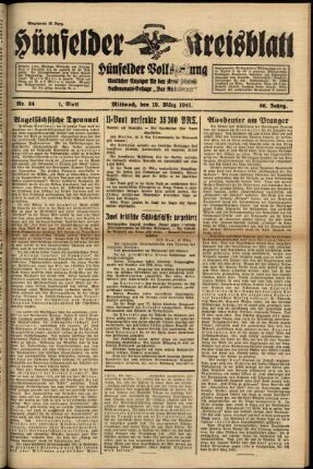 Erste Ausgabe vom Mittwoch, den 19. März 1941.