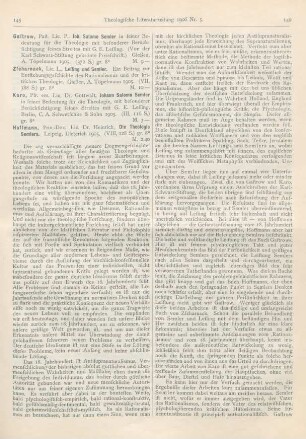 145-149 [Rezension] Hoffmann, Heinrich, Die Theologie Semlers