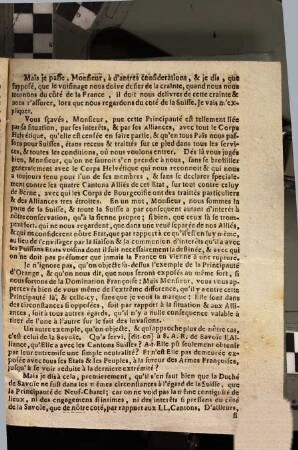 Réponse d'un Particulier de la Principauté de Neufchatel, à une Lettre qu'un de ses Amis luy à écrite de Paris, le ... Juillet 1707. touchant les affaires générales de la même Principauté