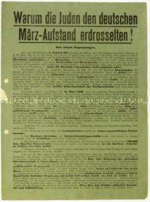 Antisemitisches Flugblatt zum Lüttwitz-Kapp-Putsch