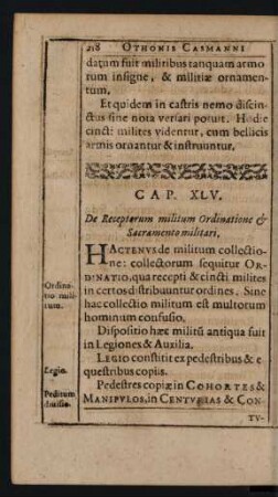 Cap. XLV. De Receptorum militum Ordinatione [et] Sacramento militari.