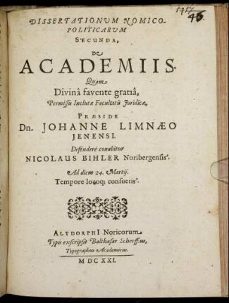 2: Dissertationum Nomico-Politicarum ... De Academiis. 2
