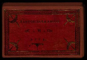 pergamentbezogenes Kästchen mit Goldprägung, Aufschrift: "FAUTORIBUS & AMICIS c.h.g.1778".