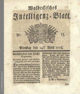 No. 15. Dienstag den 14ten April 1778