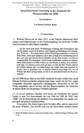 Sprachhistorische Forschung an der Akademie der Wissenschaften der DDR. Ein Rückblick