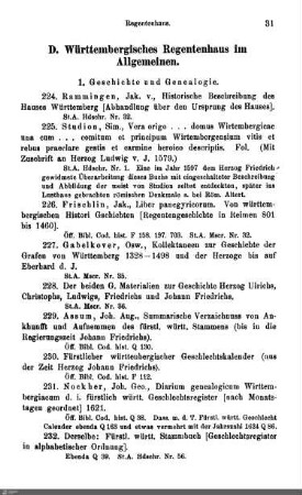 D. Württembergisches Regentenhaus im allgemeinen