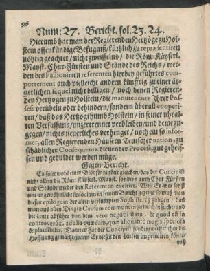 Num: 27. Bericht. fol. 23. 24.