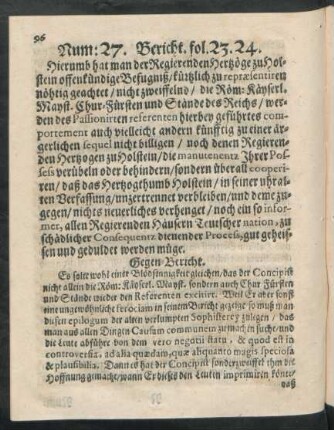 Num: 27. Bericht. fol. 23. 24.