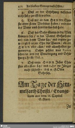 Am Tage der Himmelfarth Christi, Evangelium aus dem 16. Capitel S. Marci