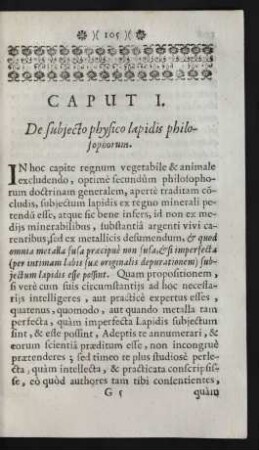 Caput I. De subiecto physico lapidis philosophorum