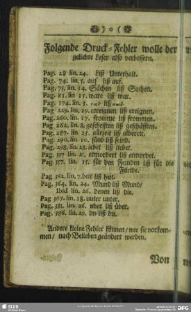 Folgende Druck-Fehler wolle der geliebte Leser also verbessern