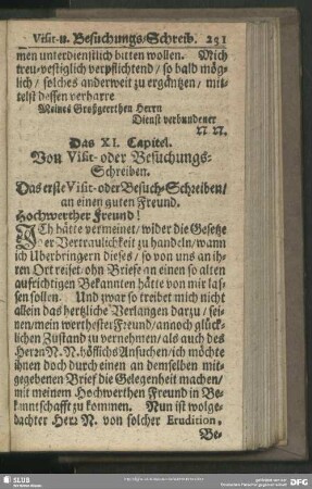 Das XI. Capitel. Von Visit- oder Besuchungs-Schreiben