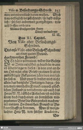 Das XI. Capitel. Von Visit- oder Besuchungs-Schreiben