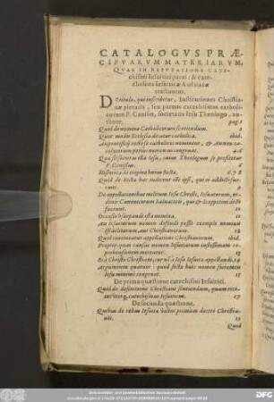 Catalogus Praecipuarum Materiarum, Quae In Refutatione Catechismi Iesuitici parui: & catecheseos Iesuiticae Austriacae tractantur.