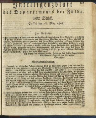 18tes Stück. Cassel den 2ten May 1808