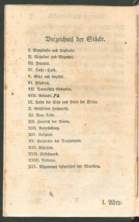 Verzeichniß der Stücke.