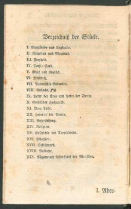 Verzeichniß der Stücke.