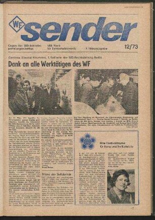Betriebszeitung 'WF-Sender', Nr.12/1973 (4. Märzausgabe 1973)
