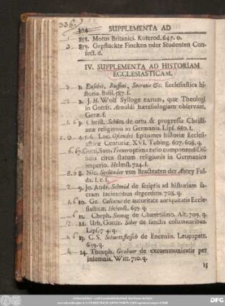 IV. Supplementa Ad Historiam Ecclesiasticam.
