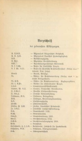 Verzeichniß der gebrauchten Abkürzungen