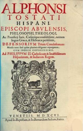 Alphonsi Tostati Defensorium trium conclusionum