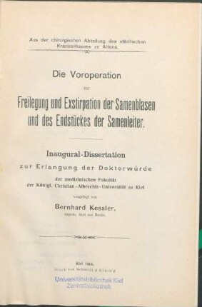 Die Voroperation zur Freilegung und Exstirpation der Samenblasen und des Endstückes der Samenleiter