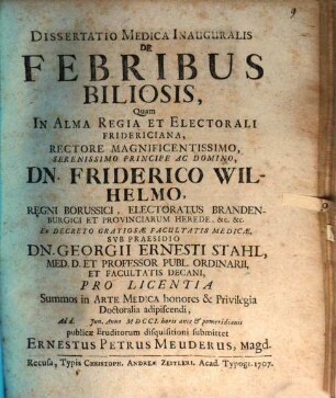 Diss. med. inaug. de febribus biliosis