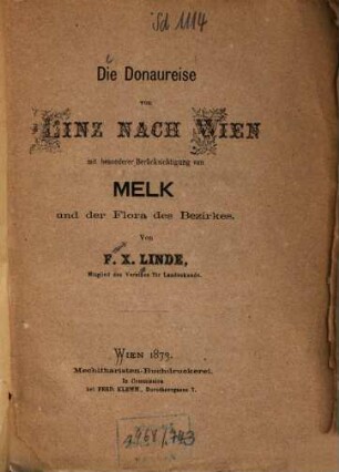 Die Donaureise von Linz nach Wien : mit bes. Berücks. von Melk und der Flora des Bezirkes