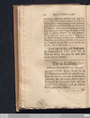 Die XI. Lection. Gehalten Sonnabends d. 12. Maji 1725.