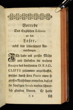 Vorrede Des Englischen Editoris an den Leser, nebst des Uibersetzers Anmerckungen.