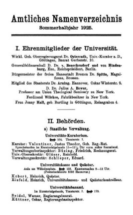 Amtliches Namenverzeichnis Sommerhalbjahr 1925.