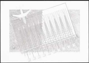 Architektonisches Ausstellungskonzept für die ILA 1998 in Schönefeld. Konstruktion einer Flugzeugwartungshalle Schinkelwettbewerb 1997: Draufsicht der Tragwerkverglasung und Dachhaut 1:200