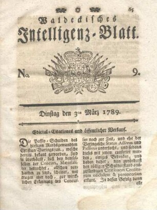 No. 9, Dinstag den 3ten März 1789